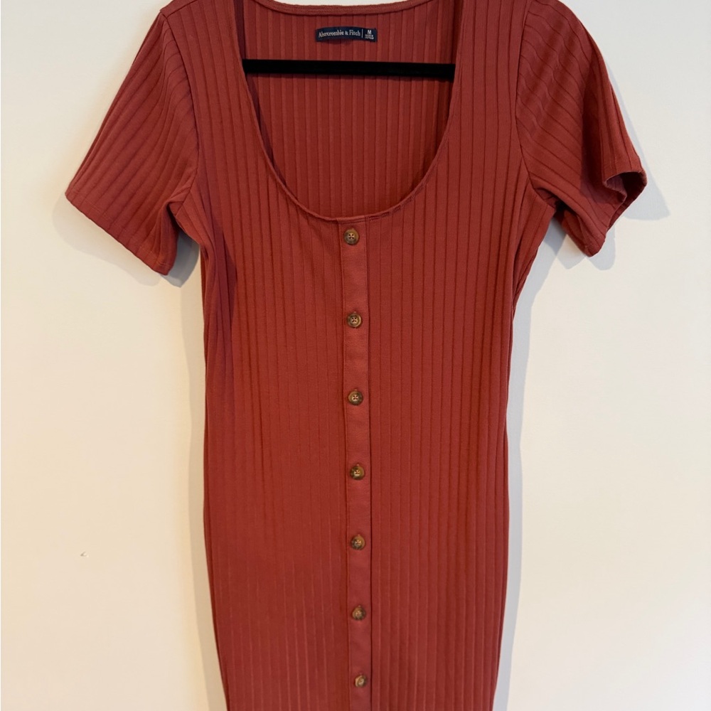 Abercrombie & Fitch Rust Ribbed Button-Front Dress